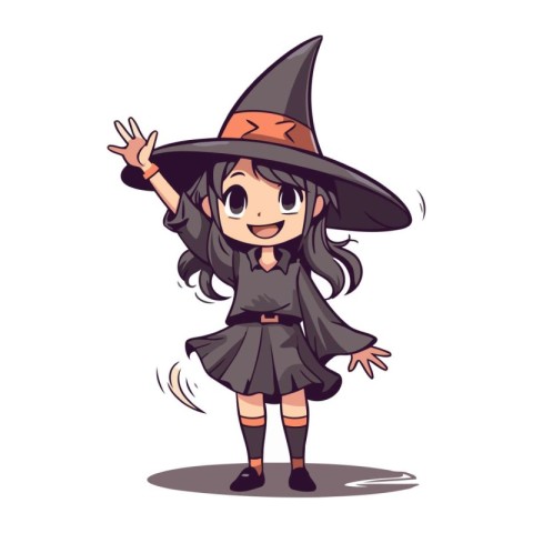 Cute little girl in witch costume. Vector illustration isolated