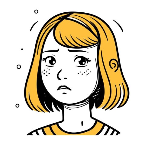 Young woman with sad face. Vector illustration in doodle style.