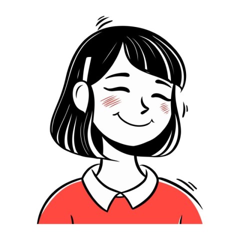 Portrait of a smiling young woman with closed eyes. Vector illus