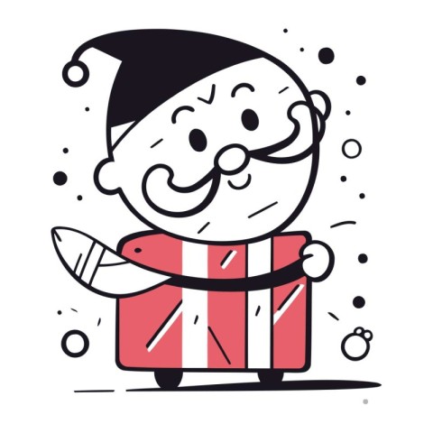 Vector illustration of Santa Claus with gift box in hand drawn s