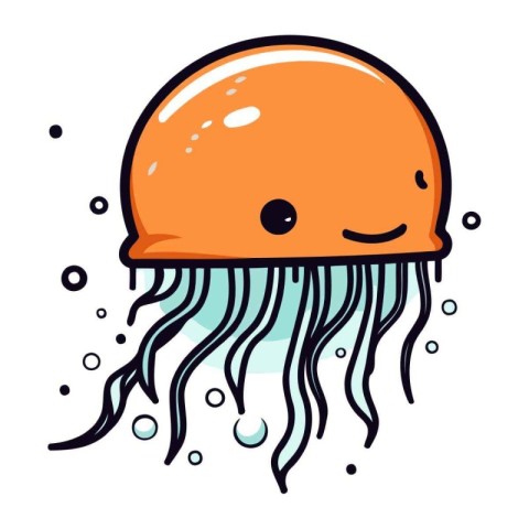 Cute jellyfish on white background. Vector illustration in doodl