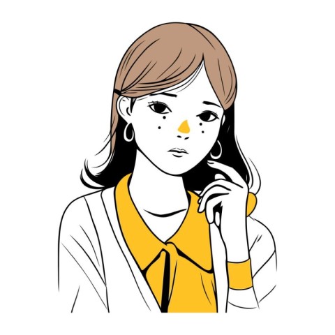 Portrait of a young beautiful woman in a yellow jacket. Vector i