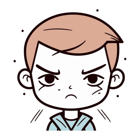 Angry Boy Face Expression Vector Illustration. Simple Cartoon St