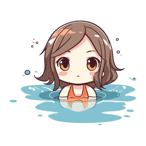 Illustration of a Cute Little Girl Swimming in the Pool