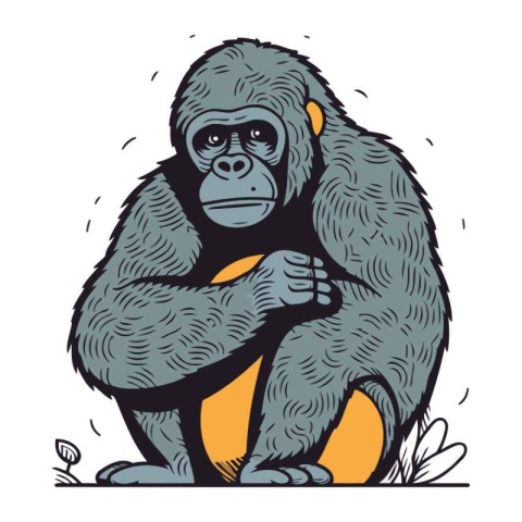 Gorilla. Hand drawn illustration of a gorilla. Vector illustrati