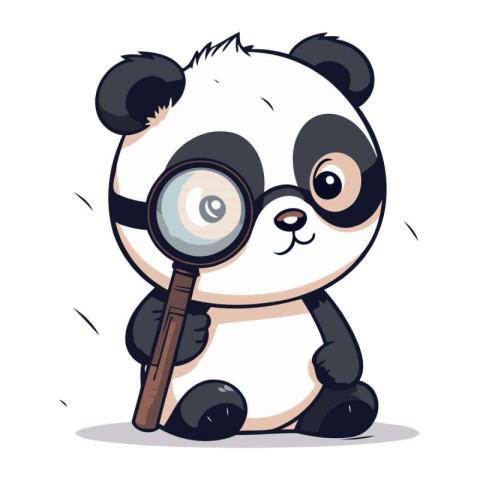 cute panda bear with magnifying glass. vector illustration.