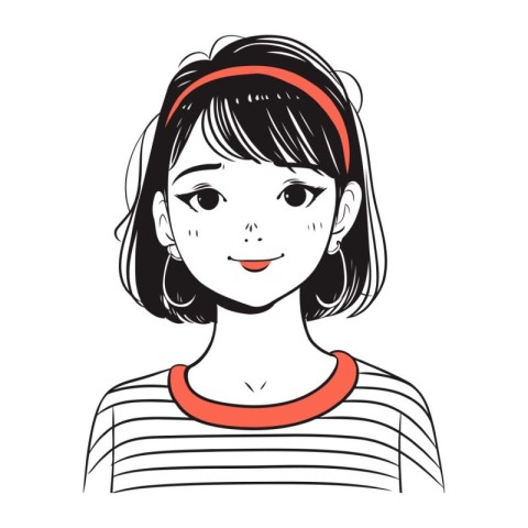 Beautiful asian woman face. Vector illustration in sketch style.