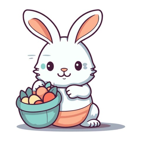 Rabbit with Easter eggs. Cute cartoon character vector illustrat