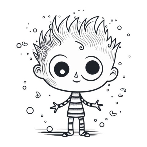 Cute cartoon little boy. Vector illustration. Black and white.