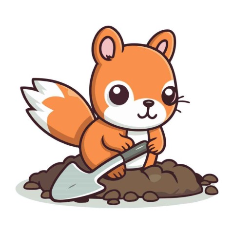 Squirrel digging the ground with shovel cartoon character vector