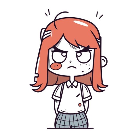 Angry Cartoon Girl  Schoolgirl Vector Illustration