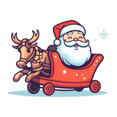 Santa Claus riding a cart with reindeer. vector illustration.