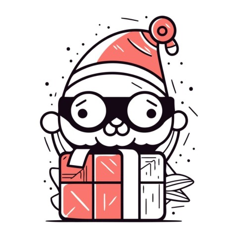 Cute cartoon santa claus with gifts. Vector illustration.