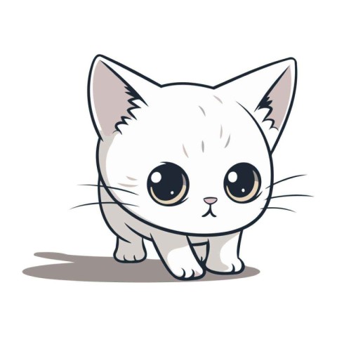 Cute cartoon white cat isolated on white background. Vector illu