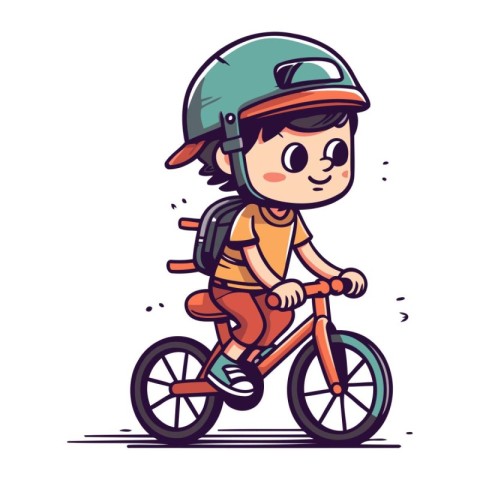 Cute little boy riding bicycle. Vector illustration in cartoon s