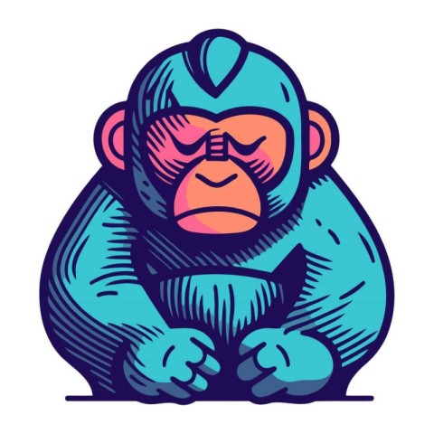 Vector illustration of a gorilla in a blue suit on a white backg