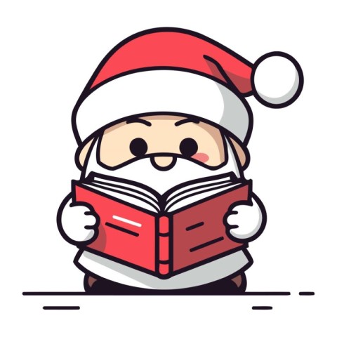 Cute santa claus reading a book. Vector illustration.