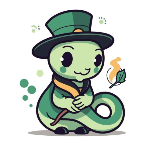 Illustration of a Little Snake Wearing a Top Hat and Holding a L