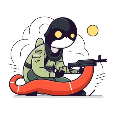 Soldier in a gas mask with a gun. Vector illustration.