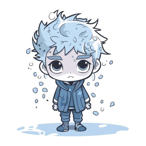 Cute cartoon boy with tears on his face. Vector illustration.