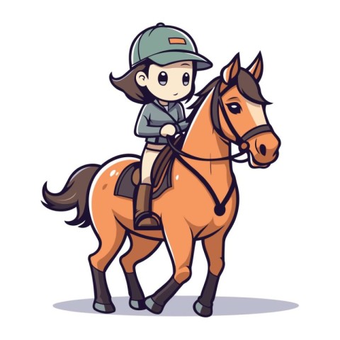 Cute little girl riding a horse. Vector illustration in cartoon