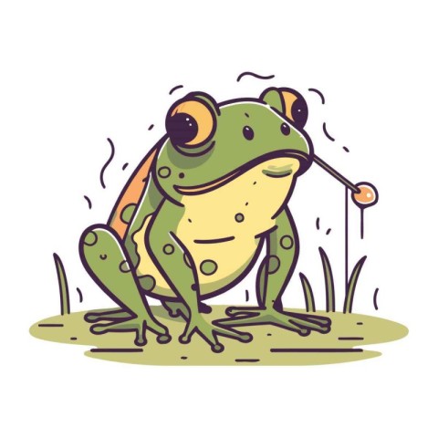 Frog with a golf ball. Vector illustration in cartoon style.