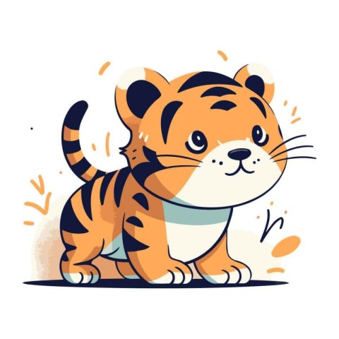 Cute tiger. Vector illustration in cartoon style on white backgr