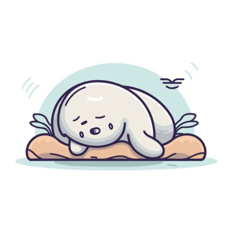 Sleeping seal on the rock. Cute cartoon vector illustration.