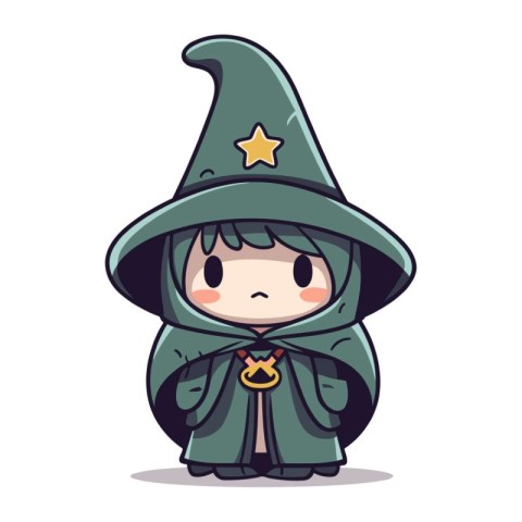 Cute little girl dressed as a witch. Vector cartoon illustration