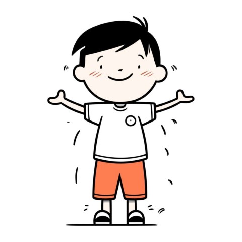 Happy kid with hands up. Cartoon vector illustration. Kid charac