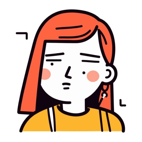 Young woman with red hair. Vector illustration in thin line styl