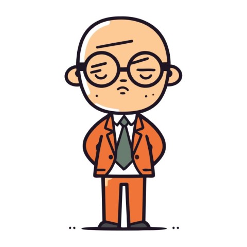 Vector illustration of old man with glasses and suit. Flat style