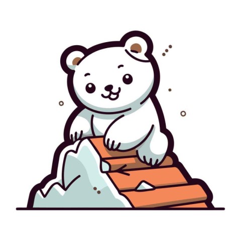 Polar bear sitting on the top of a rock. Vector illustration.