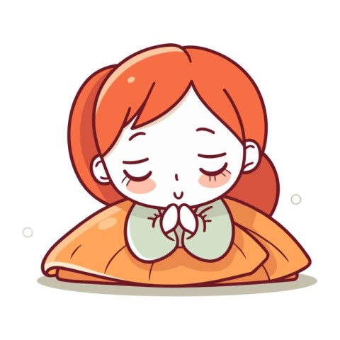 Illustration of a Cute Red Haired Girl Sleeping on a Pillow