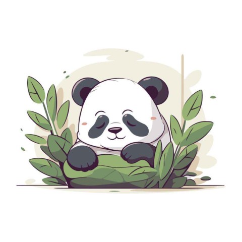 Cute panda bear sitting on the grass. Vector illustration.