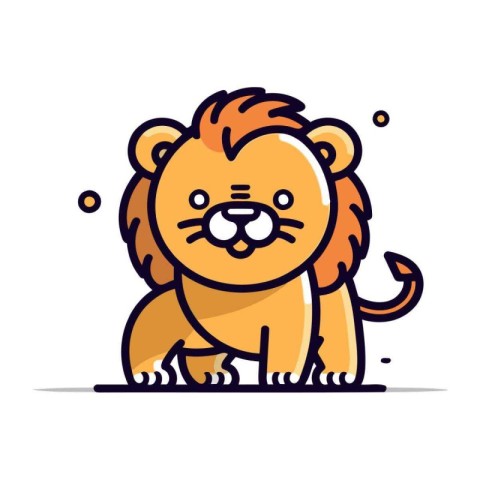 Cute lion cartoon character. Vector illustration in flat line st