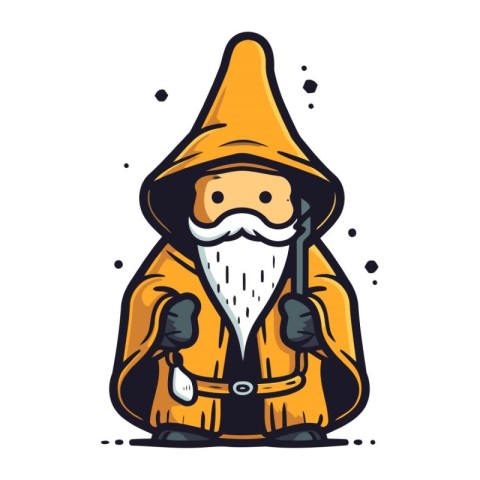 Cute gnome in a yellow raincoat. Vector illustration.