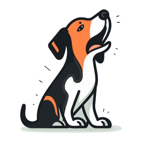 Cartoon vector illustration of a cute black and white beagle dog