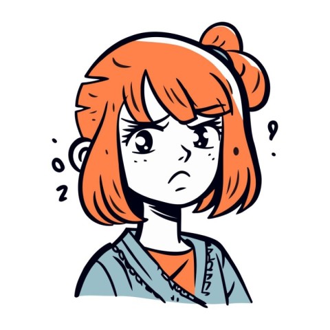 Angry girl with red hair. Vector illustration in doodle style.