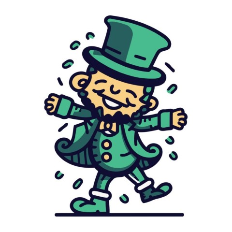 Cartoon leprechaun running and laughing. Vector illustration.