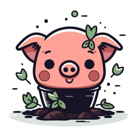 Cute piggy vector illustration. Cute cartoon piggy.