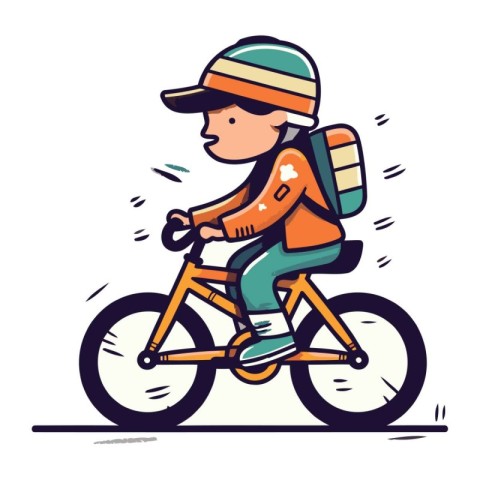 Cyclist boy riding a bicycle. Vector illustration in cartoon sty