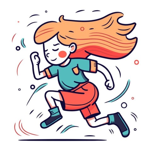 Cute little boy running. Vector illustration in doodle style.