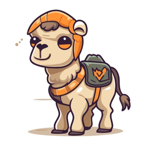 Illustration of a Cute Cartoon Sheep with a Backpack.