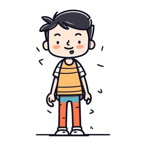 Boy standing and smiling. hand drawn vector illustration in cart