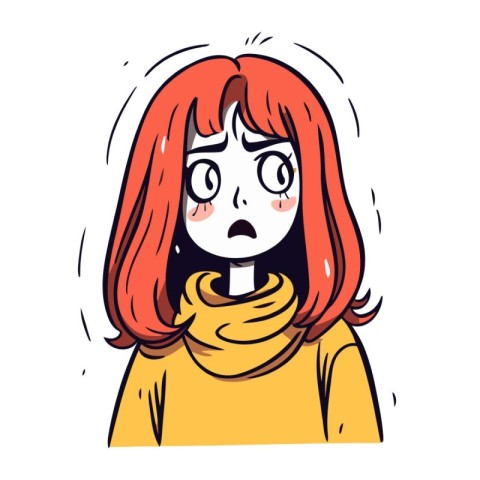 Vector illustration of a girl with red hair in a yellow sweater.