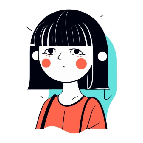 Cute cartoon girl with different emotions. Vector illustration i