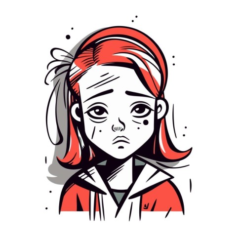 Portrait of a sad girl with red hair. Vector illustration.