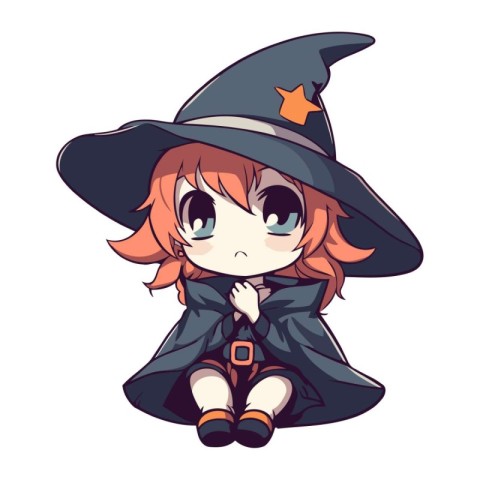 Illustration of a Cute Cartoon Witch Girl on White Background.