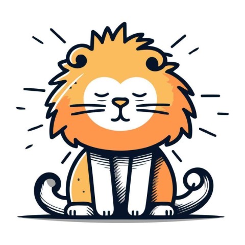 Cute cartoon lion sitting on a white background. Vector illustra